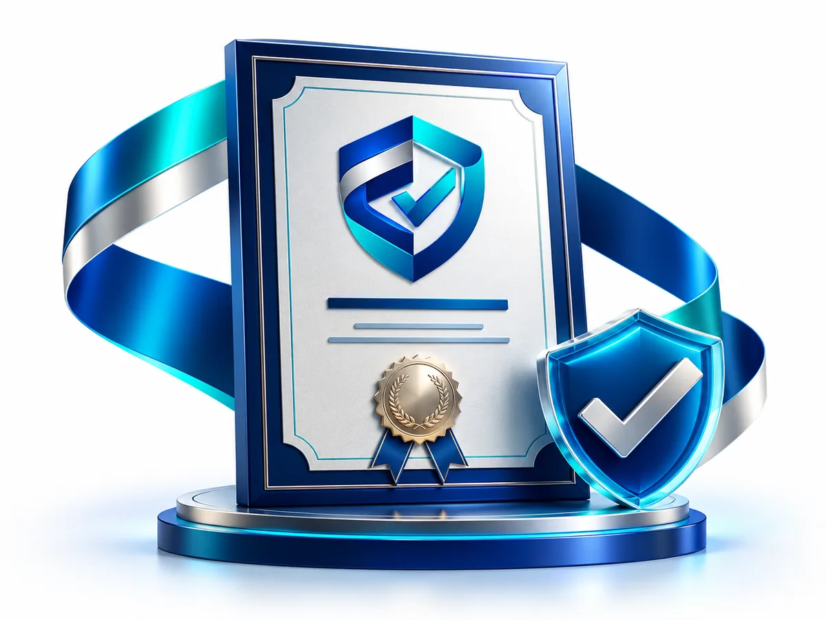 Certificado con el escudo de EduTrust Quality, un sello dorado y una insignia de verificación
