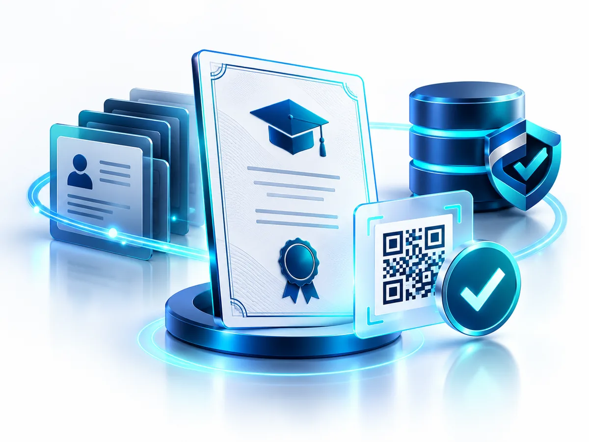 Diploma con código QR y una insignia de verificación